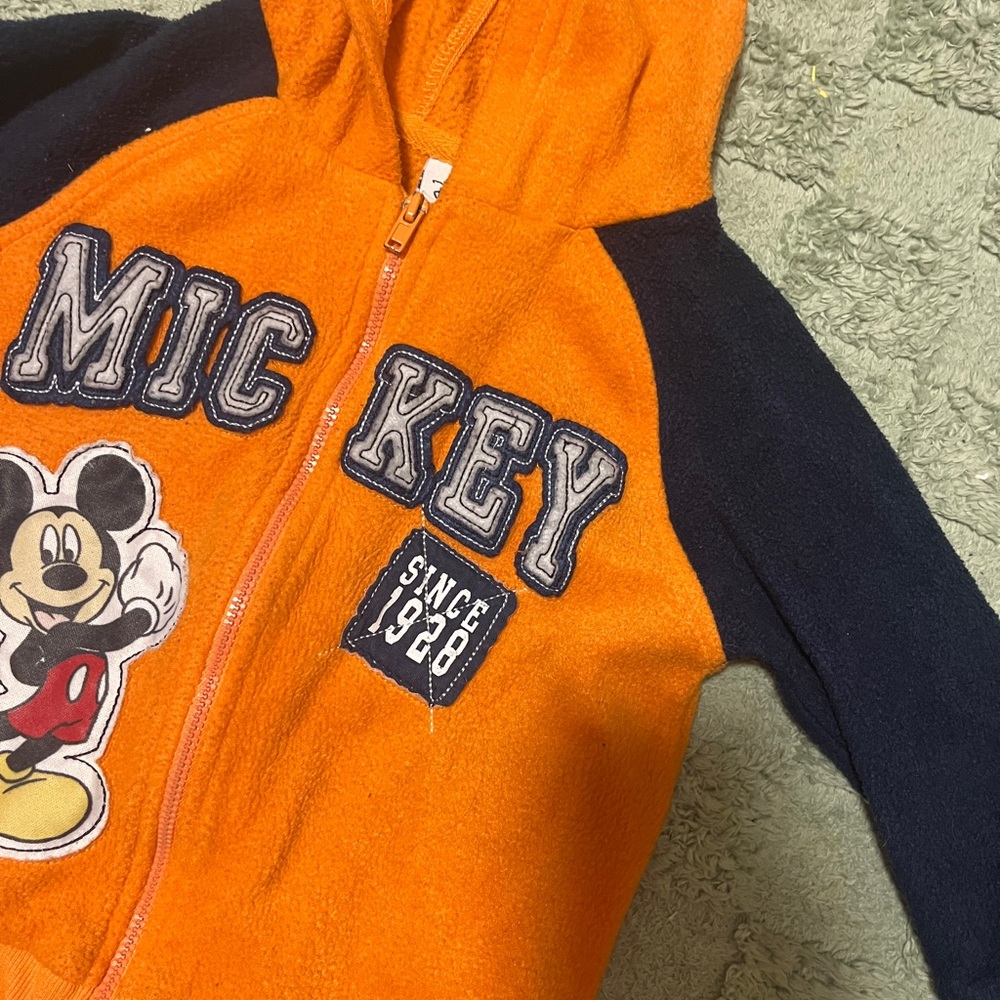 Vintage 90s Disney Orange and Navy Mickey Hoodie for Kids